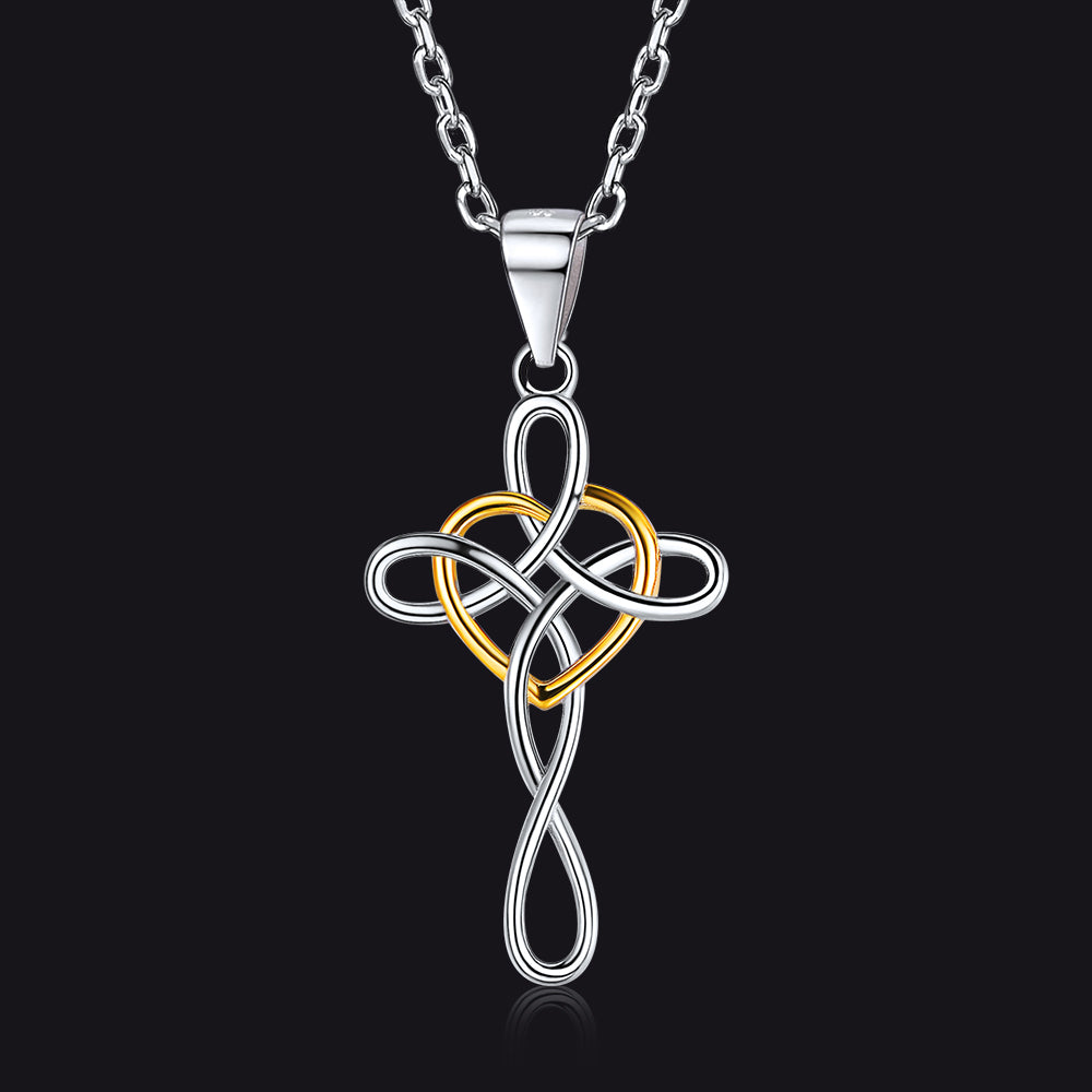 Cross Necklace 925 Sterling Silver Celtic Knot Cross Infinity Heart Love Pendant Necklace 18