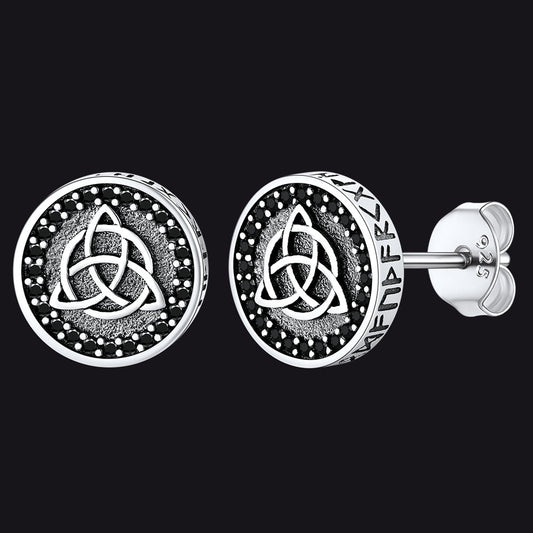 FaithHeart Sterling Silver Celtic Triquetra Stud Earrings With Runesimg
