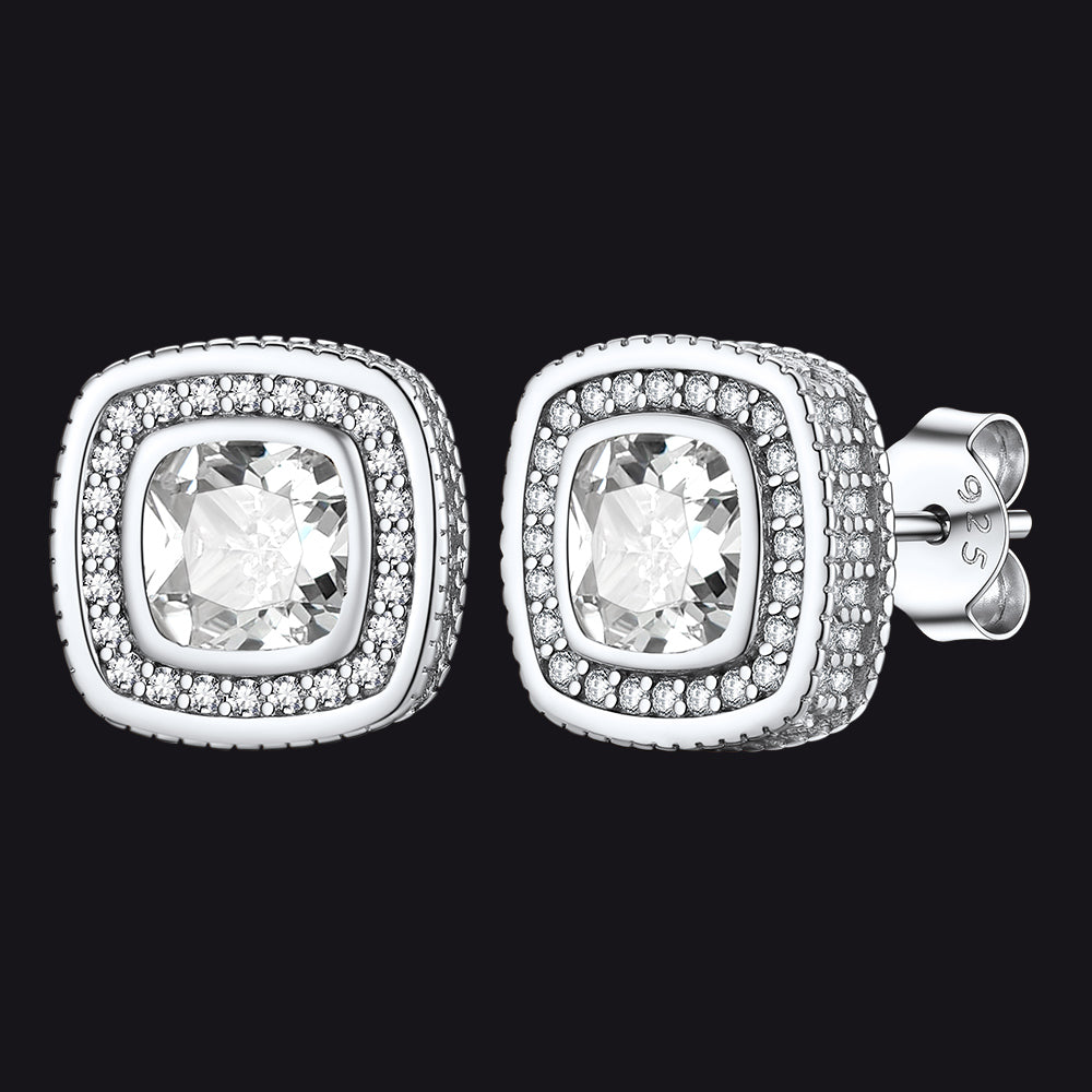 FaithHeart Sterling Silver Cubic Zirconia Stud Earrings Cushion Cut Earrings