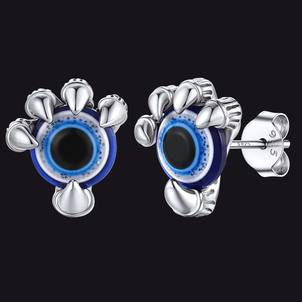 FaithHeart Sterling Silver Dragon Claw Evil Eye Stud Earrings For Men