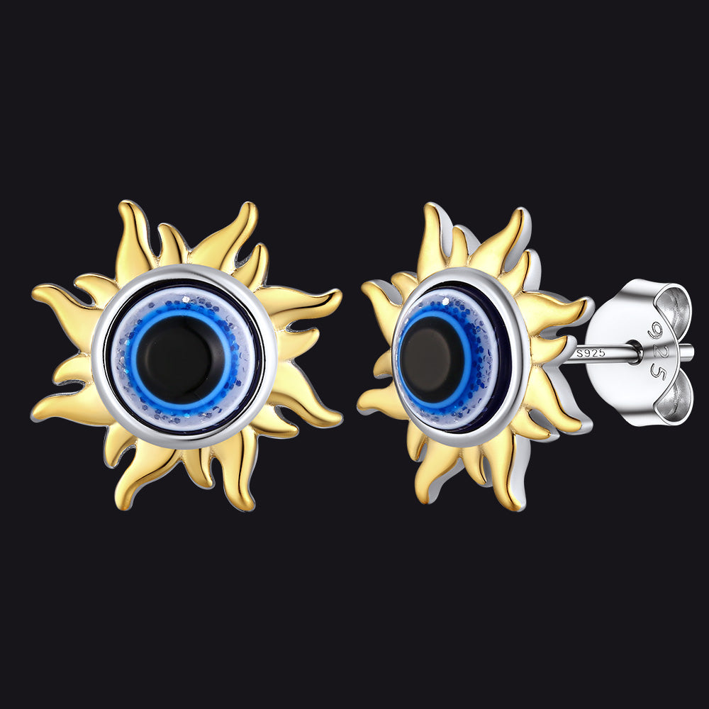 FaithHeart Sterling Silver Evil Eye Circle Stud Earrings For Men