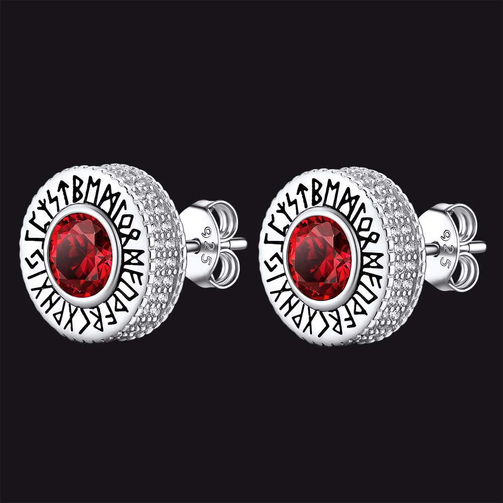 FaithHeart Sterling Silver Gemstone Runes Stud Earrings