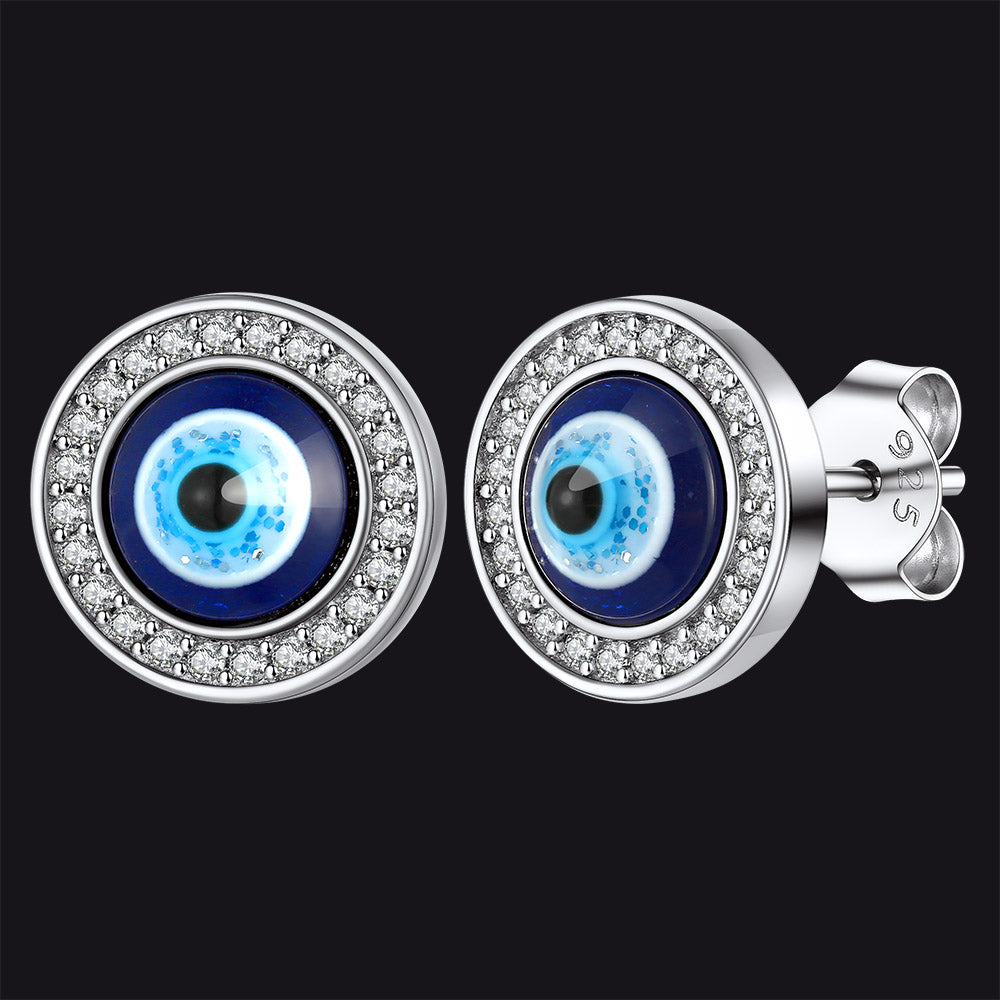 FaithHeart Sterling Silver Halo Evil Eye Stud Earrings FaithHeart