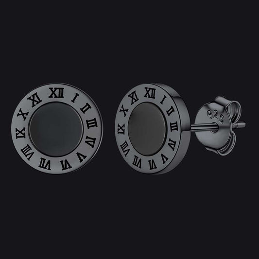 FaithHeart Sterling Silver Roman Numerals Black Onyx Stud Earrings Blackimg