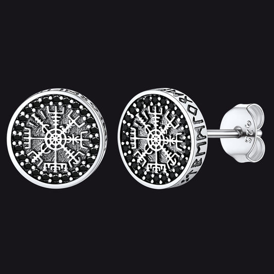 FaithHeart Sterling Silver Viking Compass Stud Earrings With Runesimg