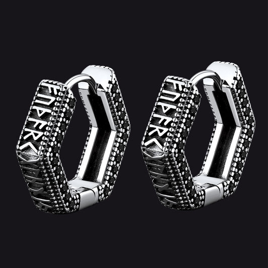 FaithHeart Sterling Silver Viking Runes Hexagon Huggie Earrings FaithHeartimg