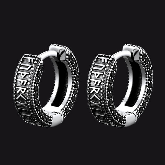 FaithHeart Sterling Silver Viking Runes Hoop Earrings With CZimg
