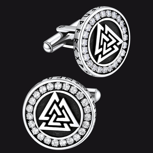 FaithHeart Sterling Silver Viking Valknut Cufflinks With Runes