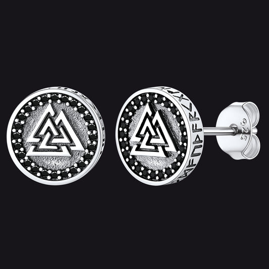 FaithHeart Sterling Silver Viking Valknut Stud Earrings With Runesimg