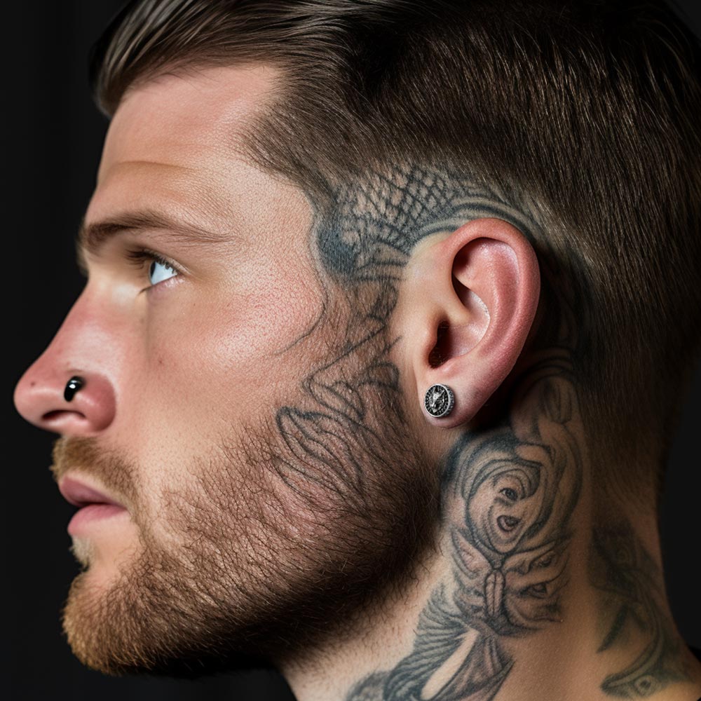 FaithHeart Sterling Silver Viking Wolf Head Stud Earrings For Men