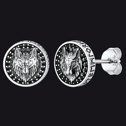 FaithHeart Sterling Silver Viking Wolf Head Stud Earrings For Menimg