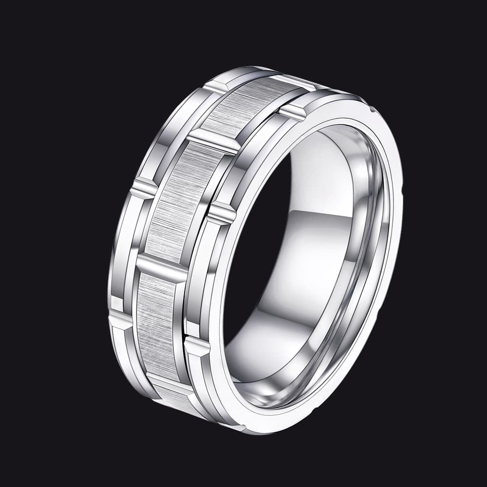FaithHeart Tungsten Band Ring Brick Pattern Groove Ring For Men