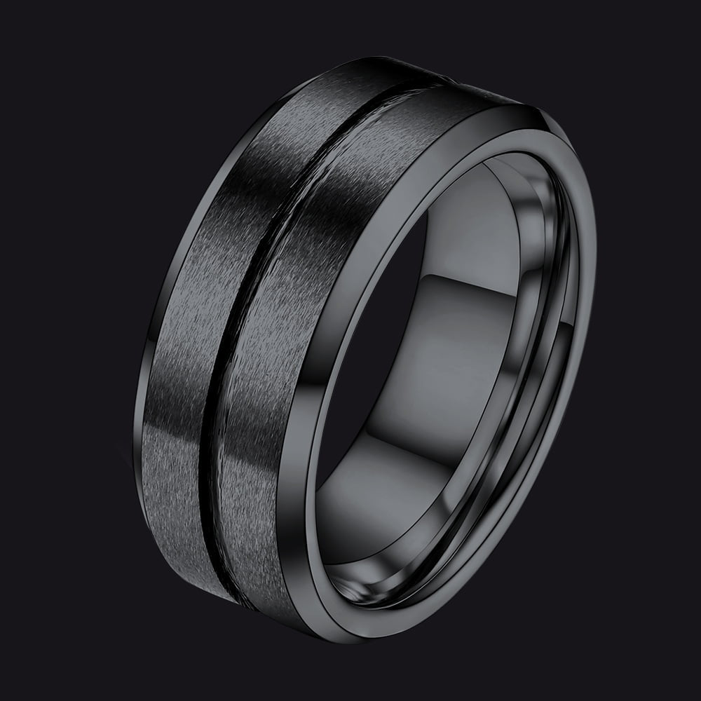 FaithHeart Tungsten Band Ring Grooved Matte Finish Ring For Men FaithHeart