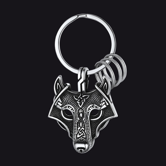 FaithHeart Viking Celtic Knot Wolf Head Keychainimg