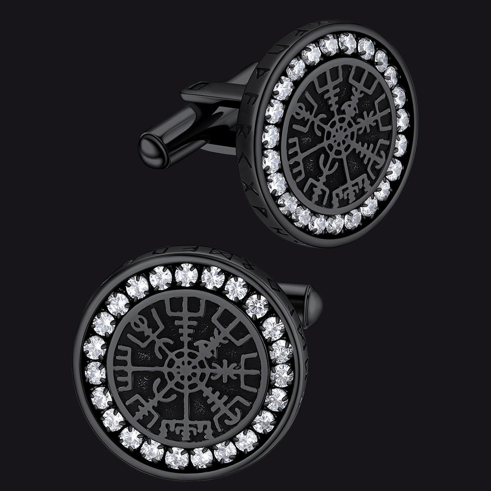 FaithHeart Nordic Viking Rune Compass Cufflinks With Cubic Zirconia FaithHeart