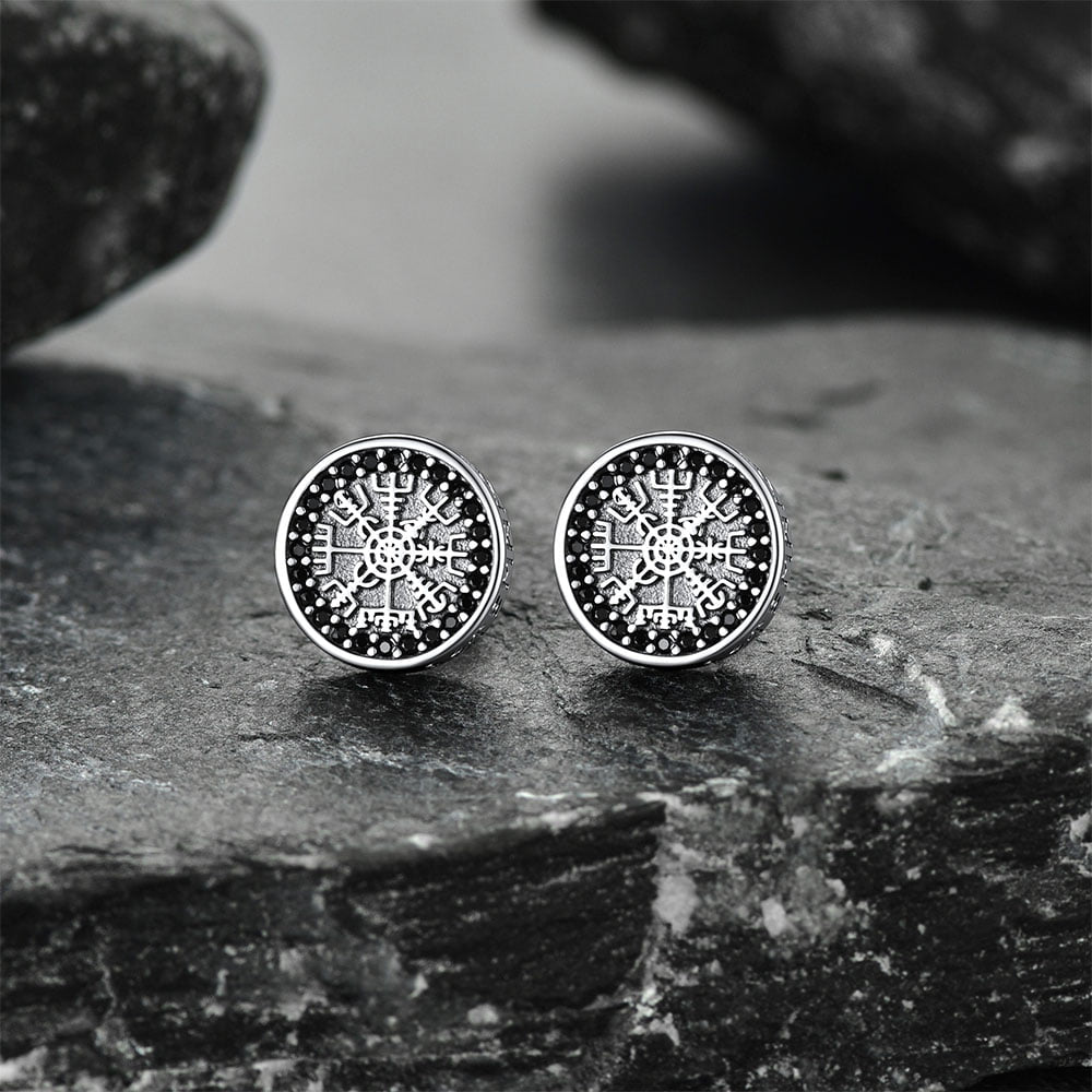 FaithHeart Viking Compass Stud Earrings For Men
