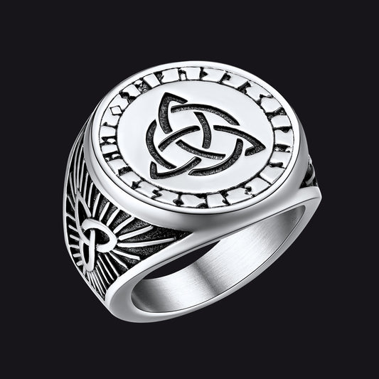 FaithHeart Viking Runes Celtic Trinity Knot Signet Ringimg