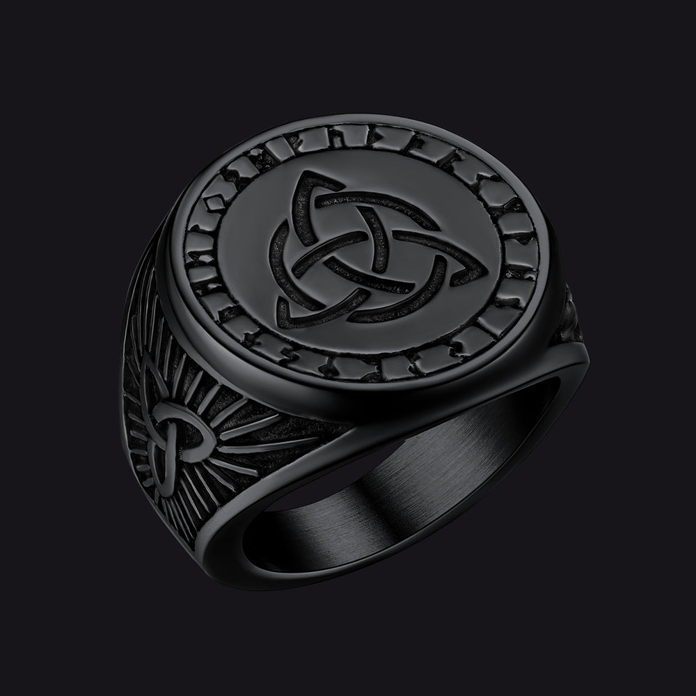 FaithHeart Viking Runes Celtic Trinity Knot Signet Ring FaithHeart