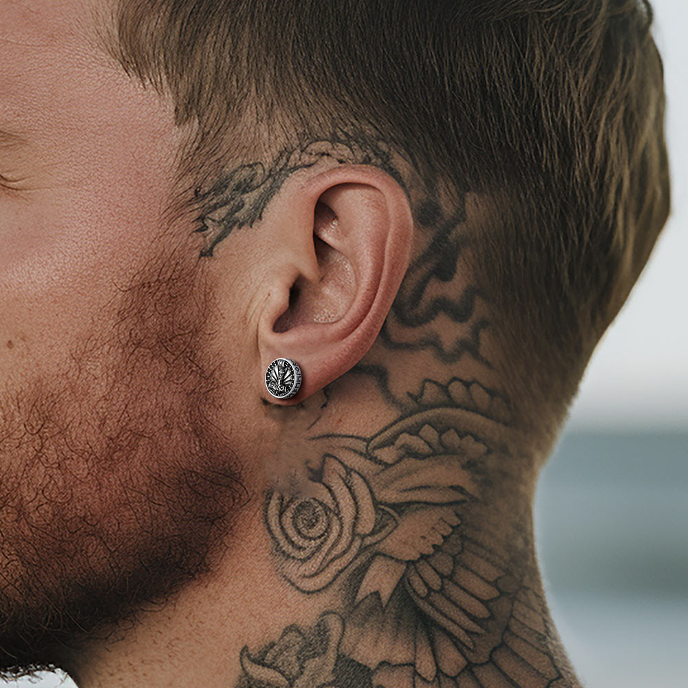 FaithHeart Viking Thor's Hammer Stud Earrings With Runes in Sterling Silver