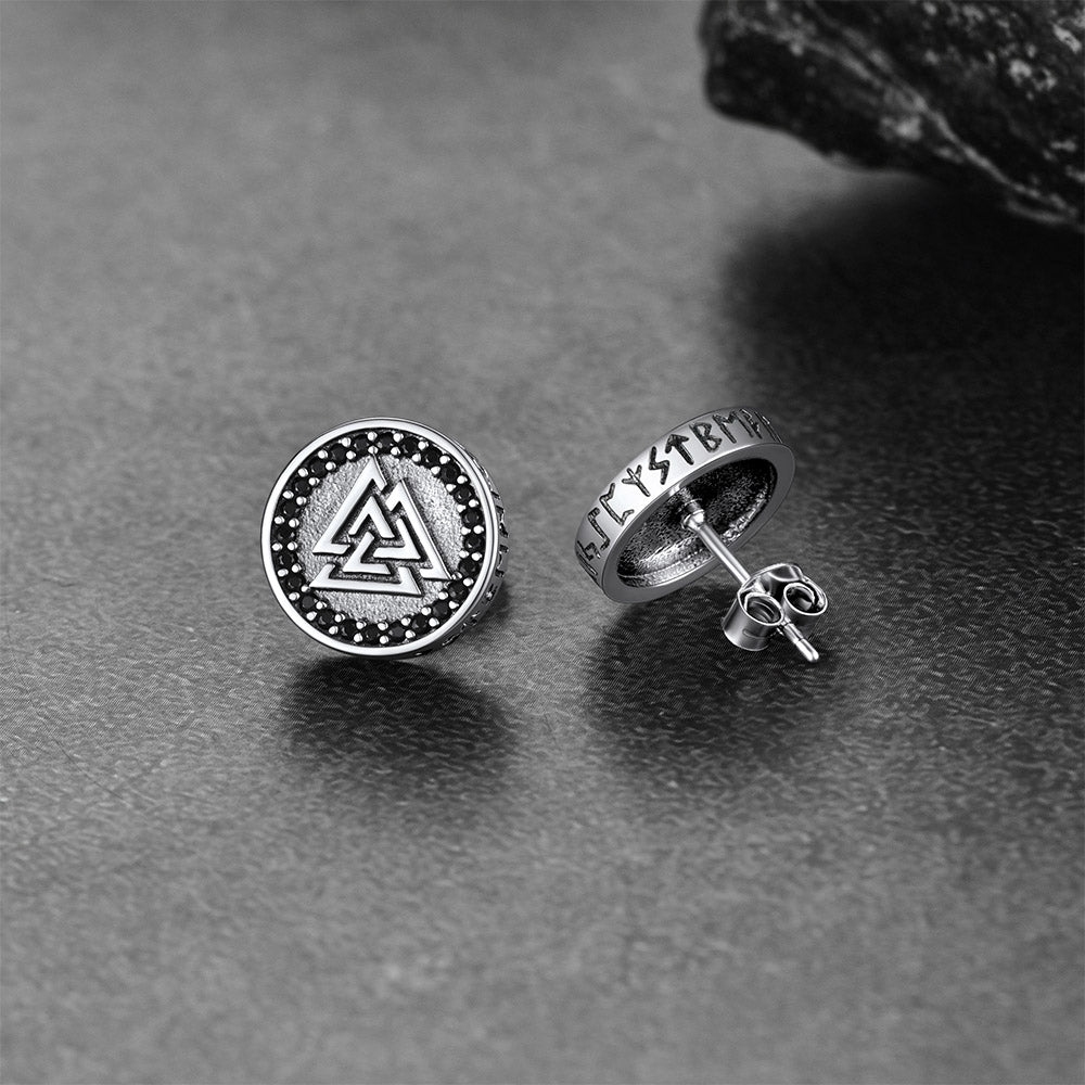 FaithHeart Viking Valknut Stud Earrings For Men