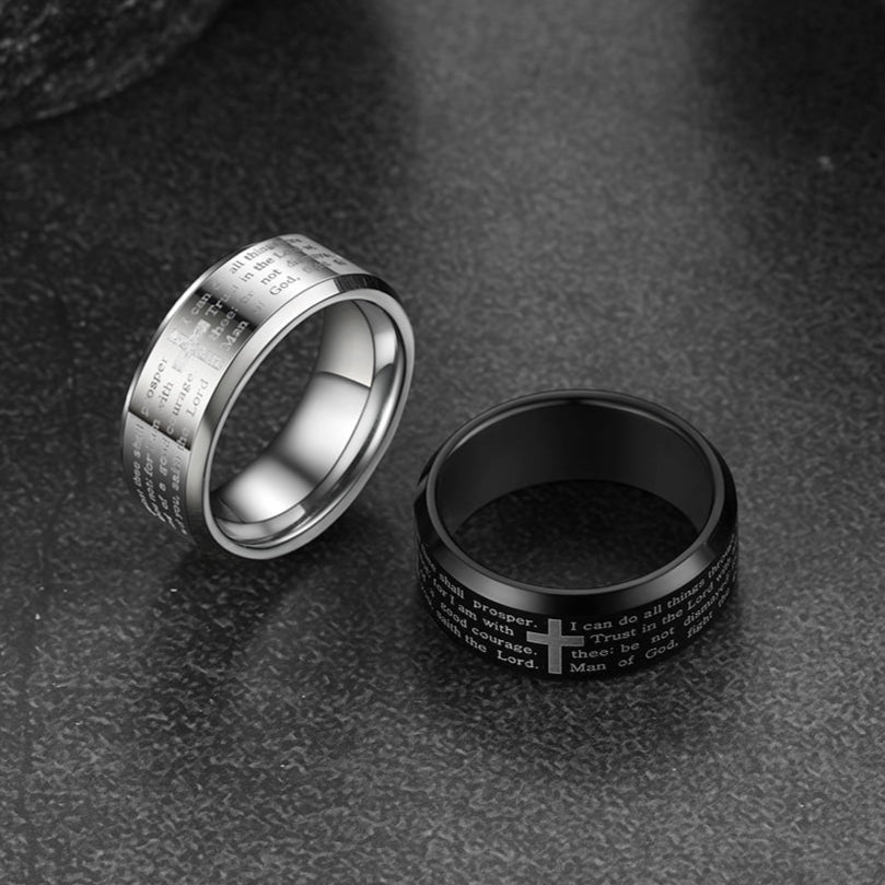 FaithHeart Lord's Prayer Cross Band Ring For Men FaithHeart
