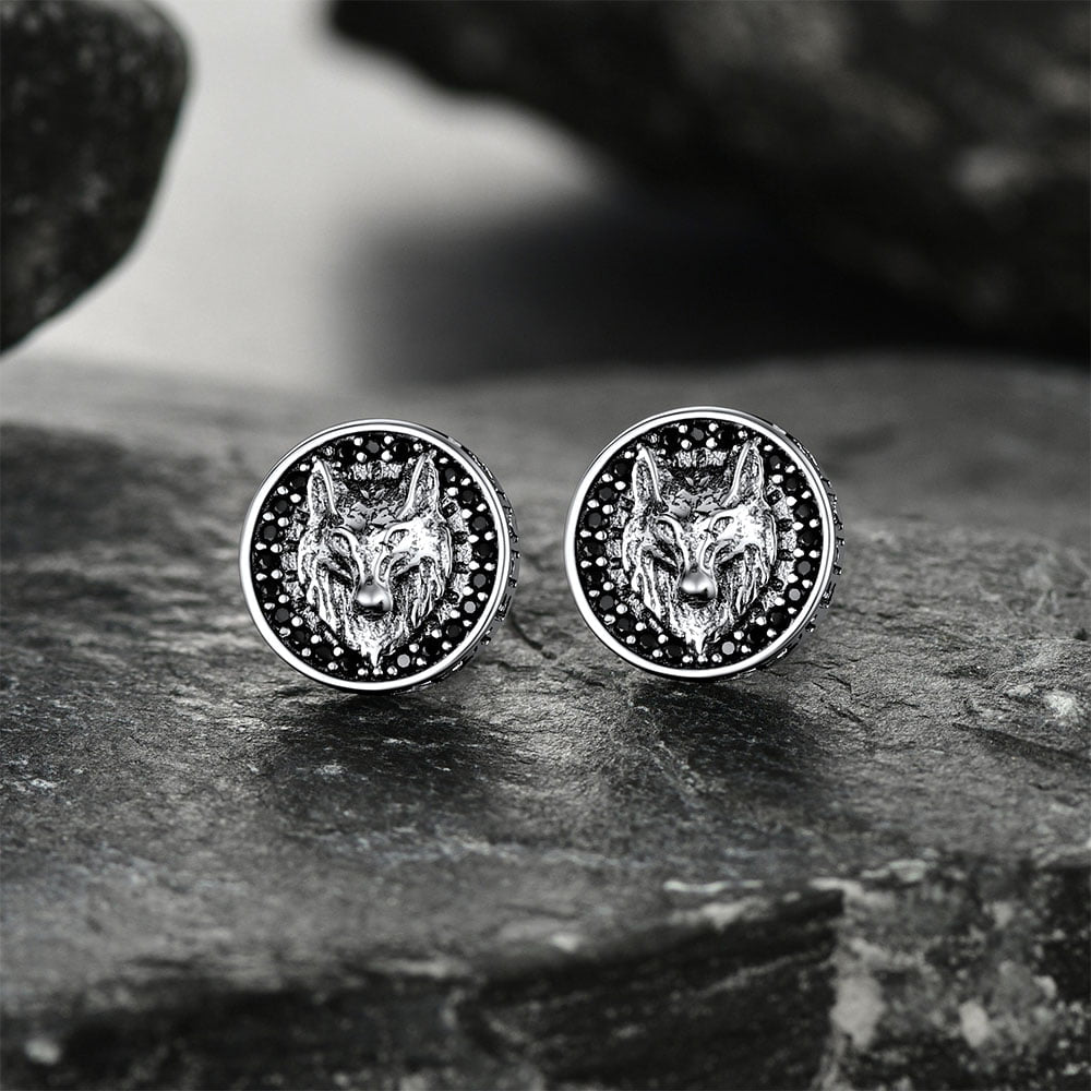 FaithHeart Wolf Head Stud Earrings For Men