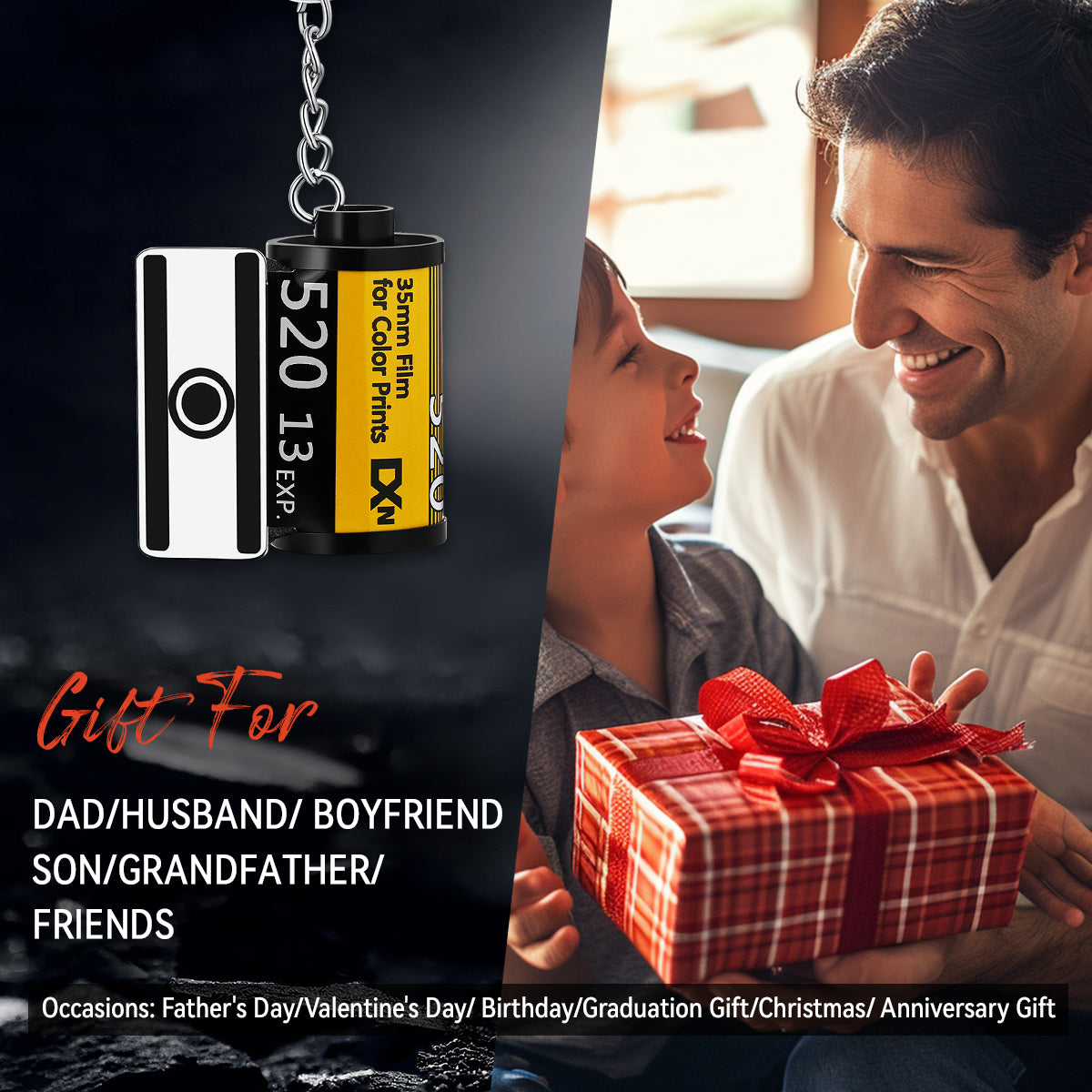 Custom Photo Camera Film Roll Keychain Reel Album Gift For Dad FaithHeart Jewelry