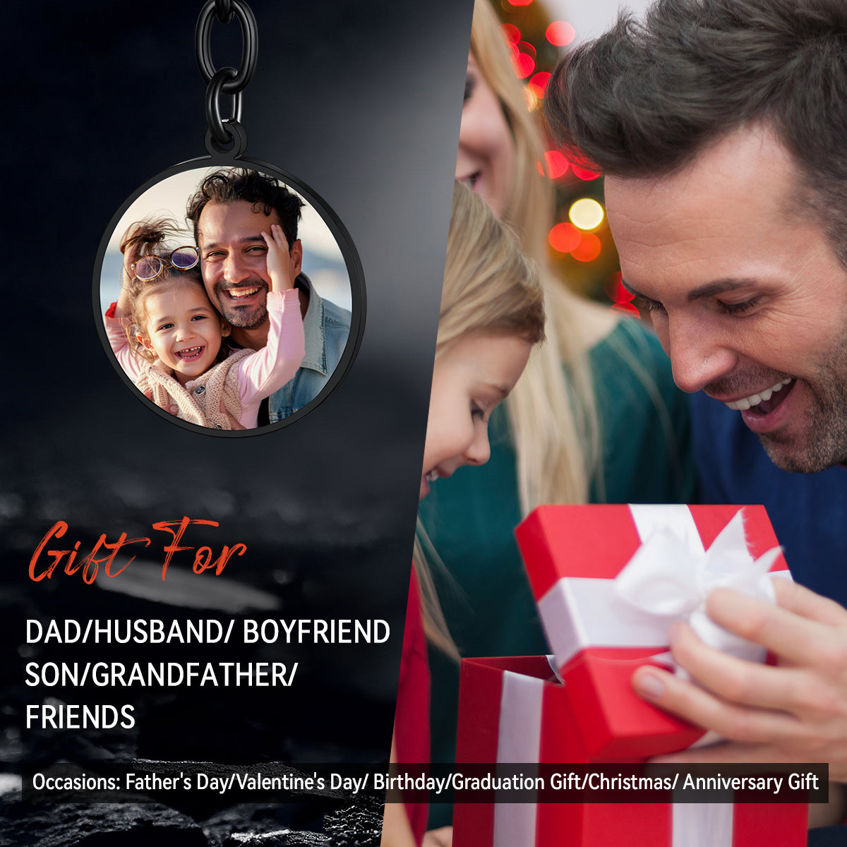 Faithheart Text Scannable Spotify Code Round Photo Keychain Gift for Dad