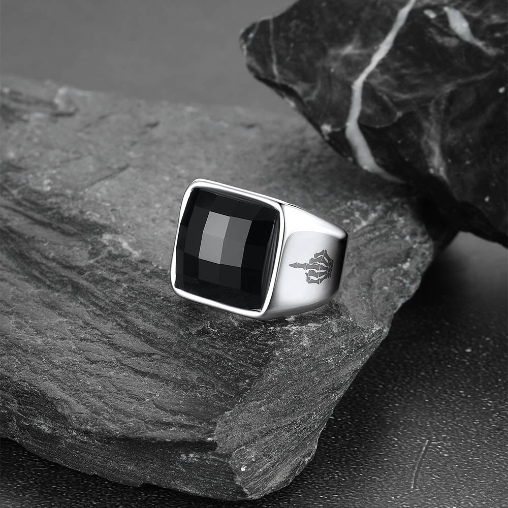FaithHeart Gemstone Stainless Steel Signet Ring