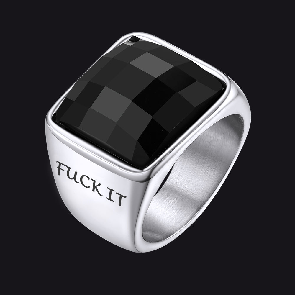 Faithheart F*ck It Black Onyx Engraved Signet Ring for Men