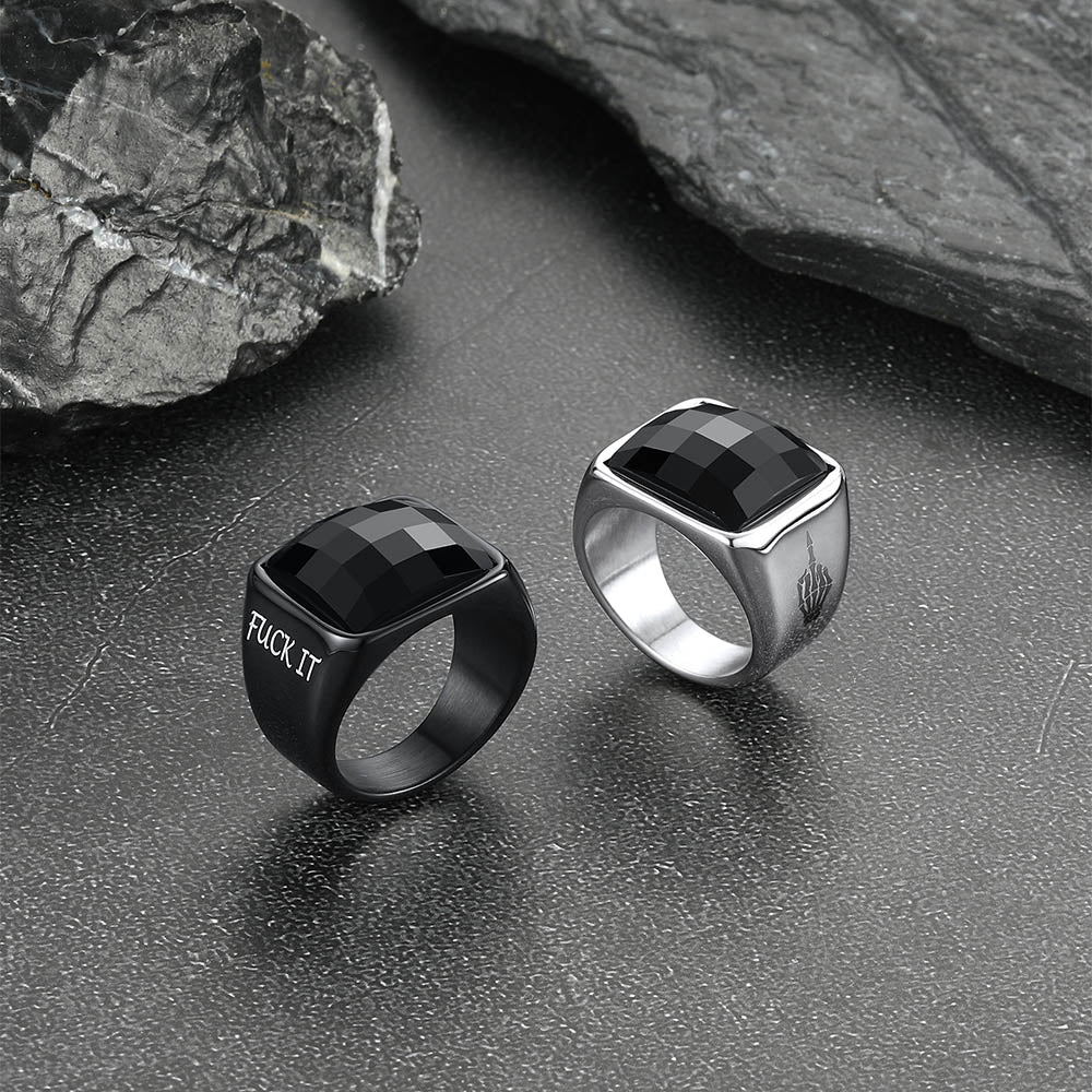 FaithHeart Gemstone Stainless Steel Retro Style Signet Ring