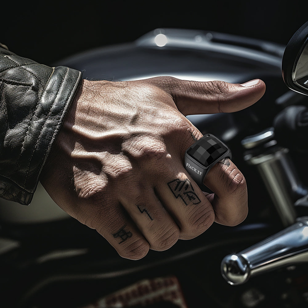 Faithheart F*ck It Black Onyx Engraved Signet Ring for Men