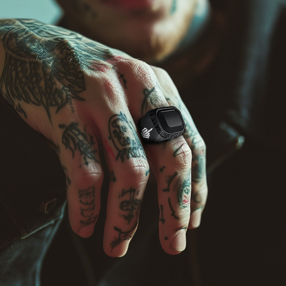 Faithheart Fuck it Black Onyx Ring with Viking Runes for Men FaithHeart Jewelry