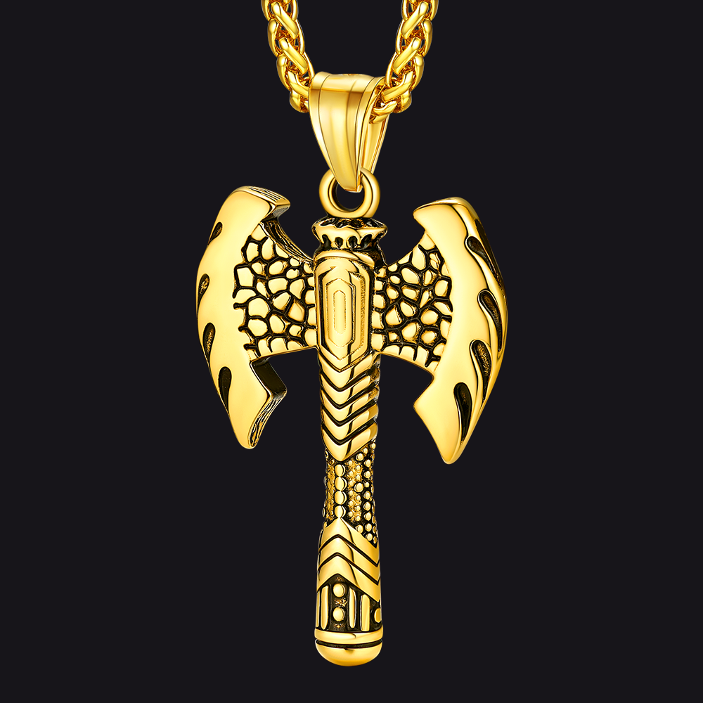 Faithheart Stainless Steel Norse Viking Solid Axe of Perun Necklace Gold