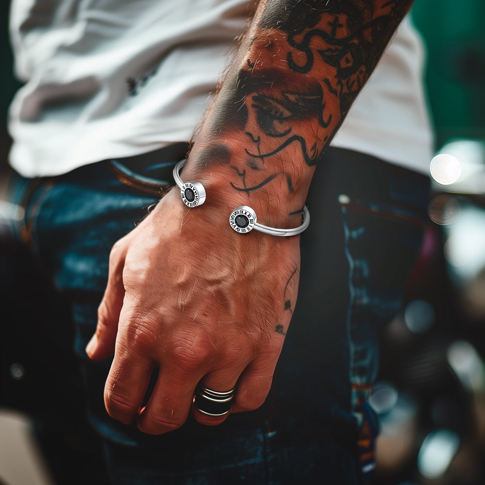 Norse Viking Runes Zirconia Birthstone Bracelets for Men Women FaithHeart Jewelry