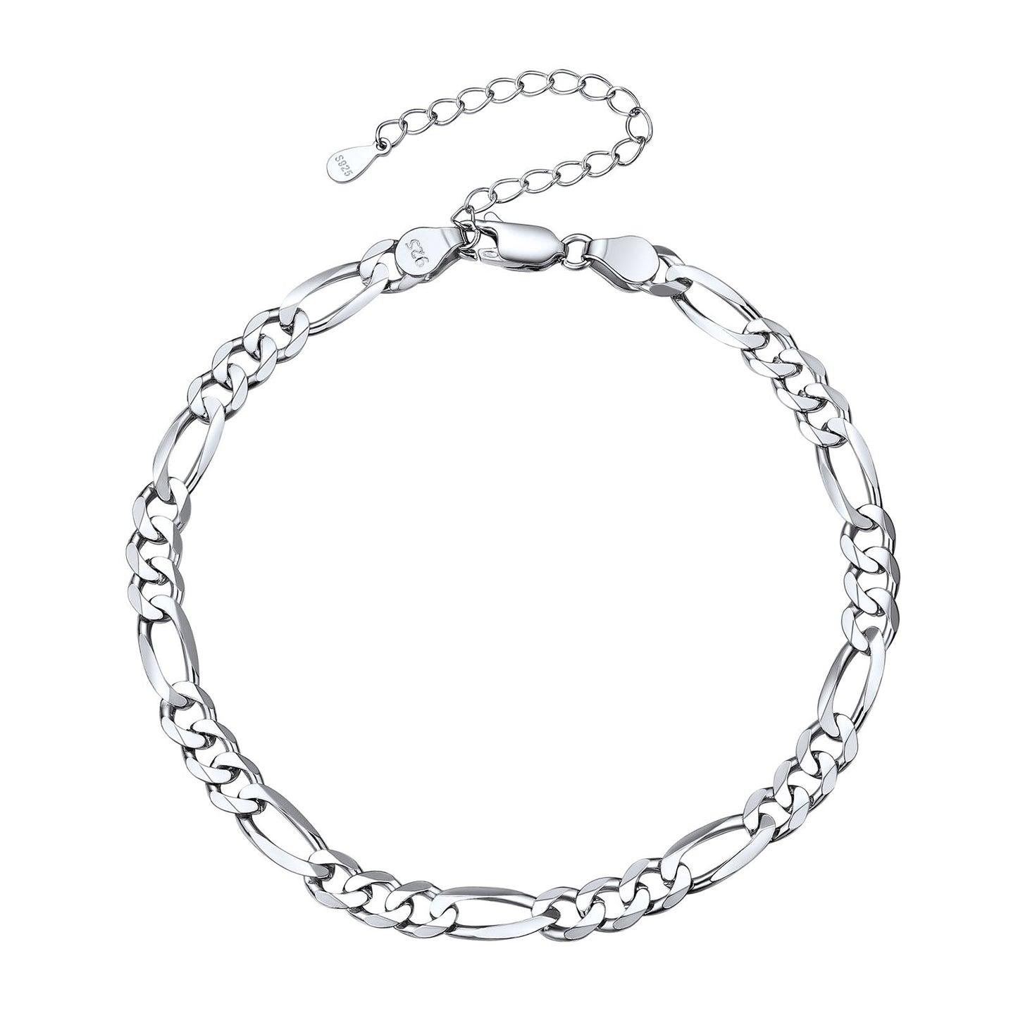 3mm width Figaro chain anklet in polished silver