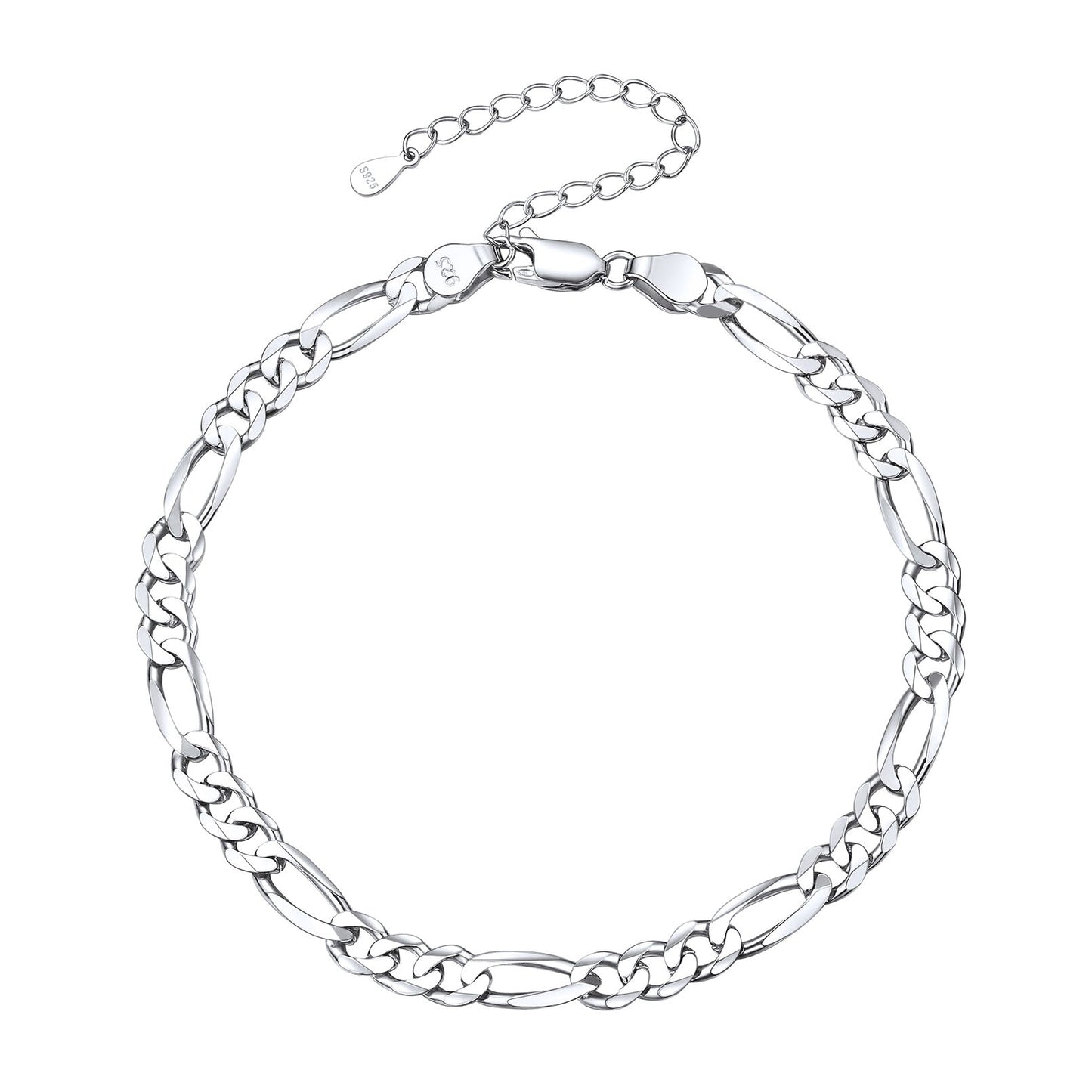 5mm width Figaro chain anklet in polished silver