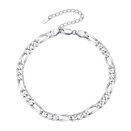 5mm width Figaro chain anklet in polished silverimg