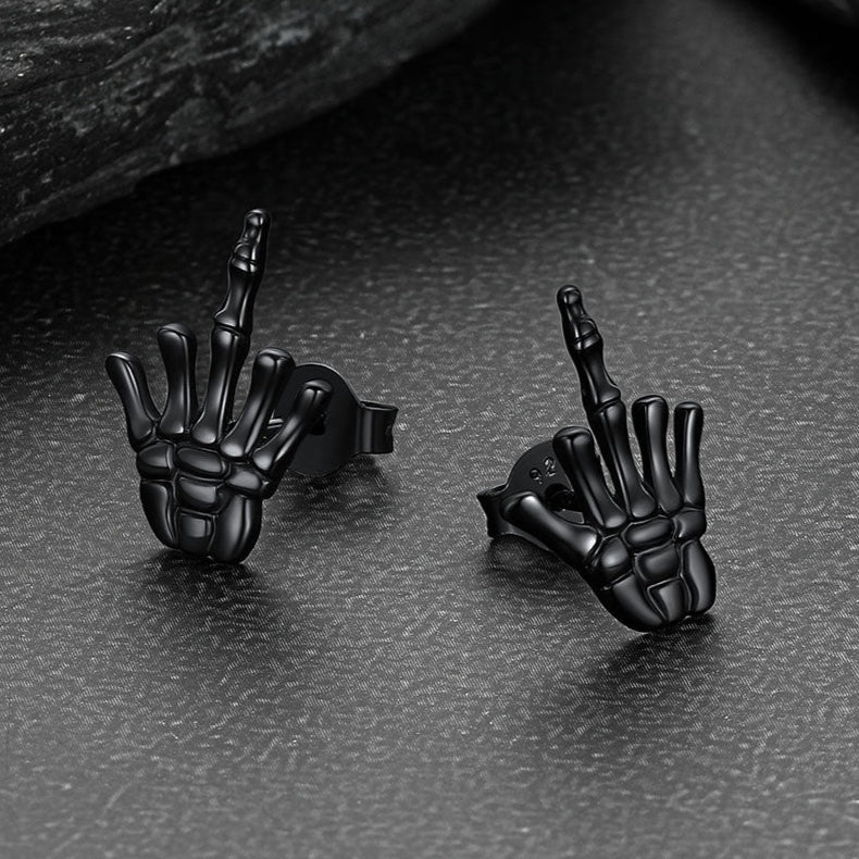 Punk Middle Hand Skeleton Stud Earrings