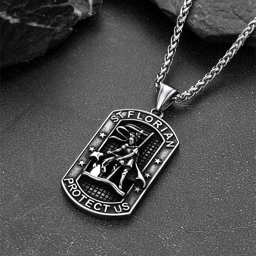 Engraved Saint Florian Dog Tag Necklace, Firefighter Gift