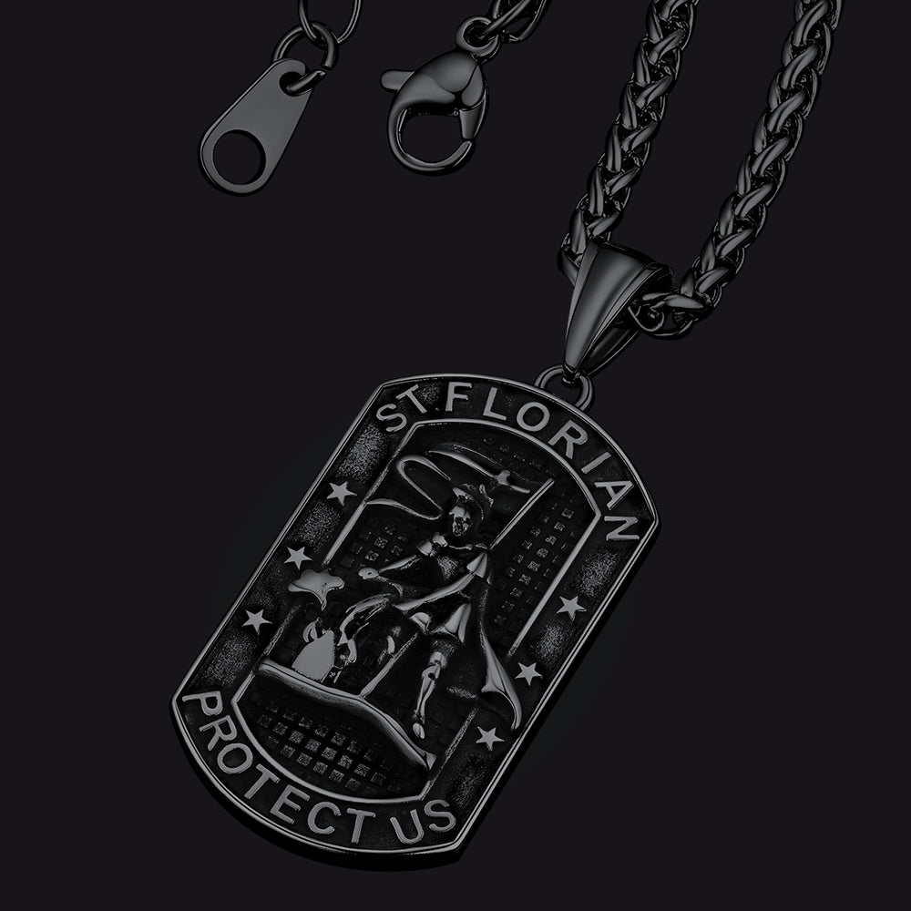 Black Saint Florian Dog Tag Necklace for Firefighters