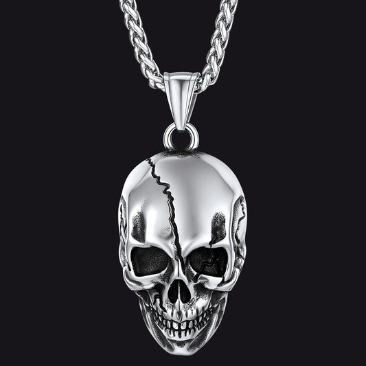 Gothic Skull Necklaces with Fissured Skeleton Head for Menimg