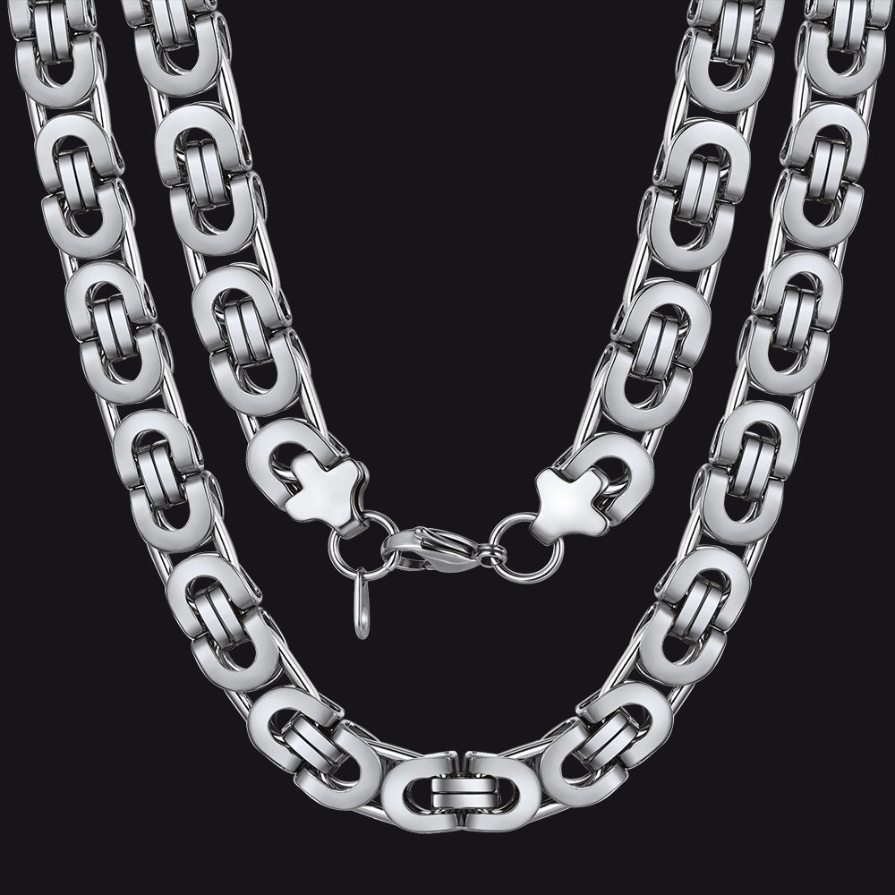 Stainless steel flat Byzantine chain necklace for men