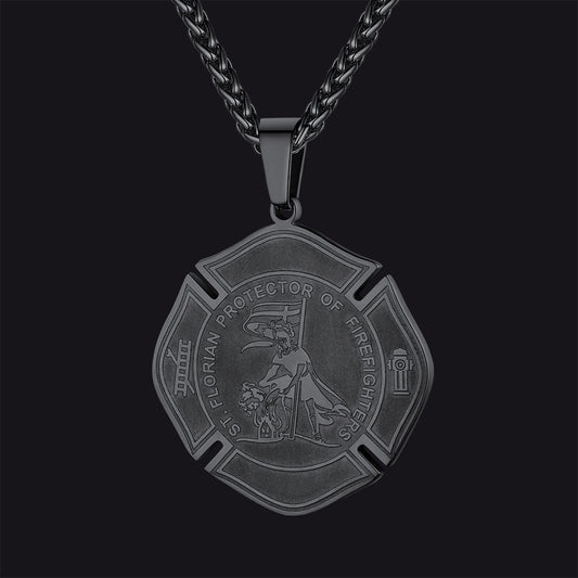 Engraved Saint Florian Firefighter Necklace Gifts for Police Father Sonimg