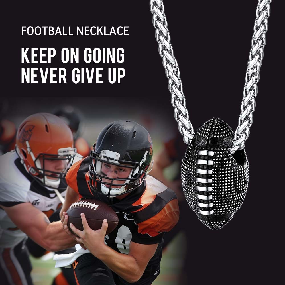 FaithHeart 3D American Football Pendant Stainless Steel Sports Necklace FaithHeart