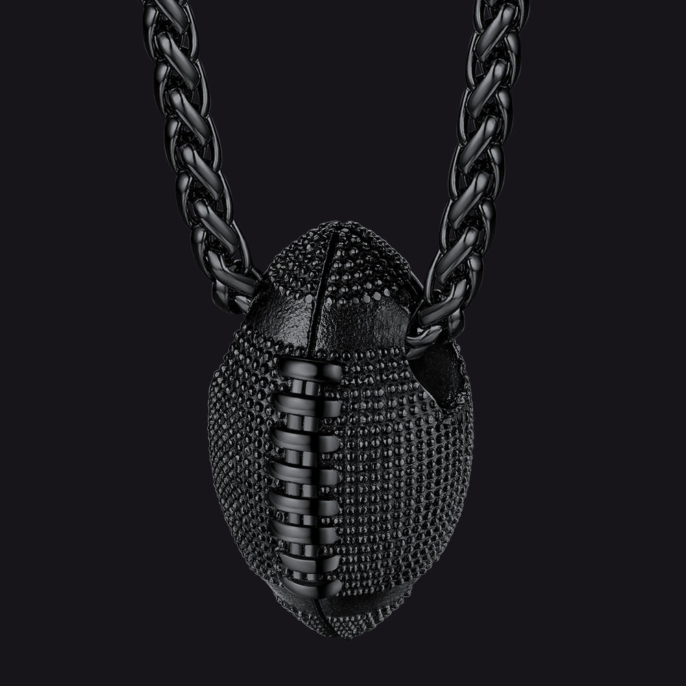 Black American football pendant necklace for men