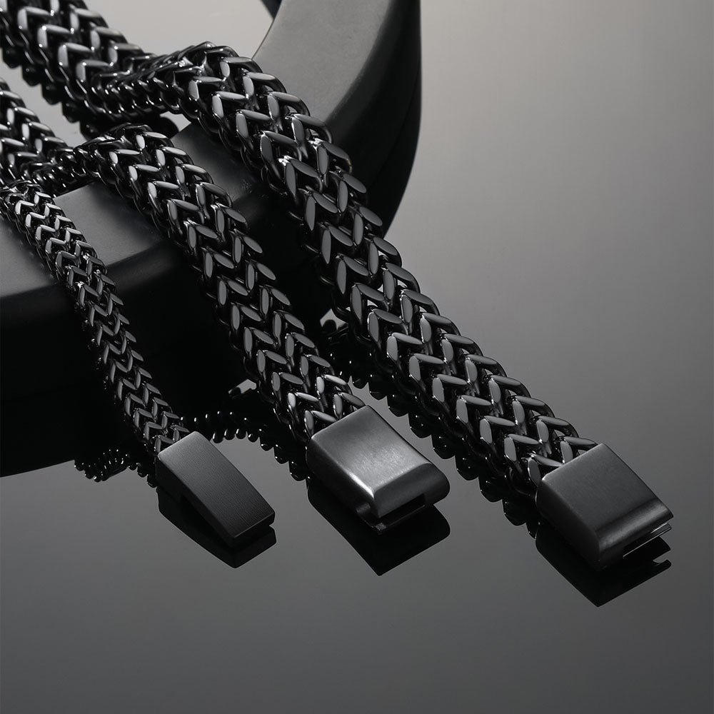 Black Men's Chain Bracelet Width Comparison 6mm/10mm/12mm