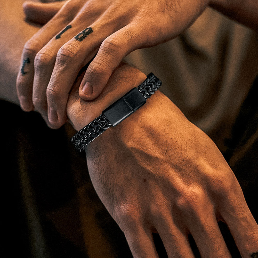 Man Wearing Black Curb Chain Bracelet