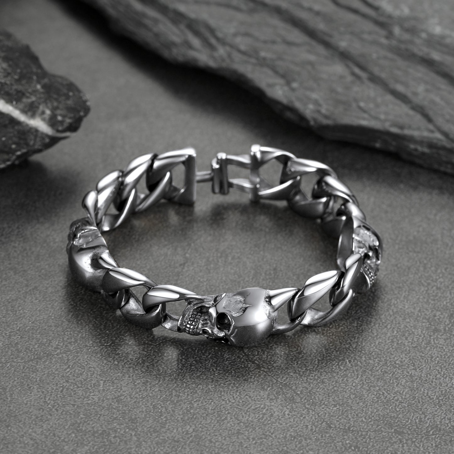FaithHeart Gothic Skull Cuban Chain Bracelet For Men FaithHeart