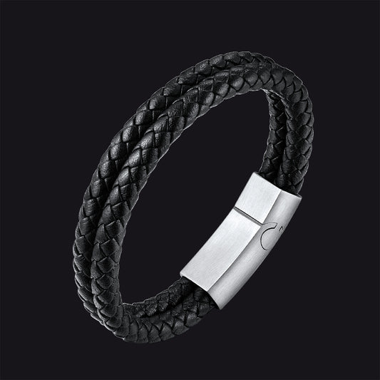 FaithHeart Black Braided Custom Text Leather Bracelet Cuff For Unisex FaithHeart Jewelryimg